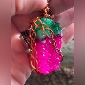 Braided wrapped altered watermelon quartz necklace